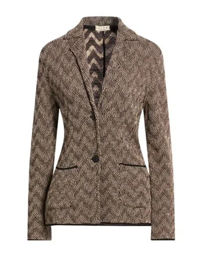 Siyu Woman Blazer Dark Brown Size 10 Merino Wool In Multi