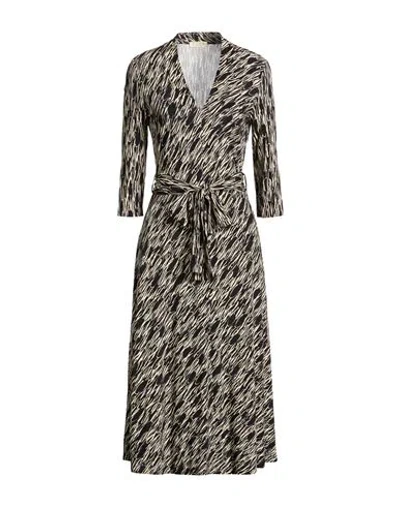 Siyu Woman Midi Dress Black Size 10 Viscose, Elastane In Animal Print