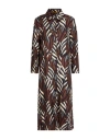 Siyu Woman Midi Dress Dark Brown Size 6 Silk In Blue