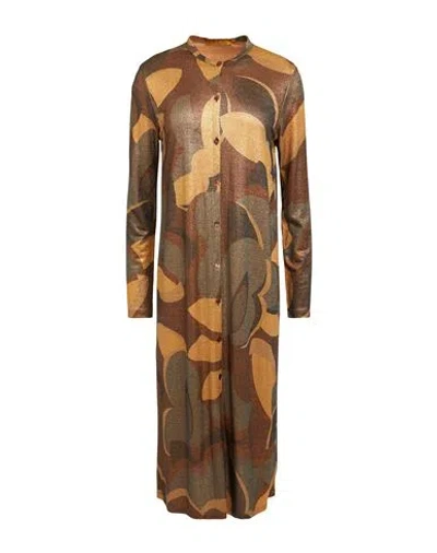 Siyu Woman Midi Dress Ocher Size 8 Viscose, Polyamide, Polyester In Brown
