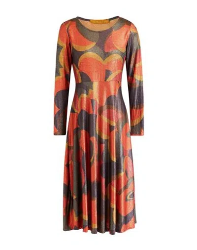 Siyu Woman Midi Dress Orange Size 6 Viscose, Polyamide, Polyester