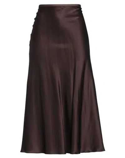 Siyu Woman Midi Skirt Chocolate Brown Size 8 Silk, Elastane