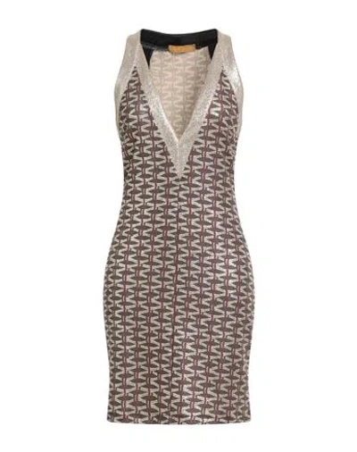 Siyu Woman Mini Dress Chocolate Brown Size 4 Polyamide, Elastane, Metallic Fiber