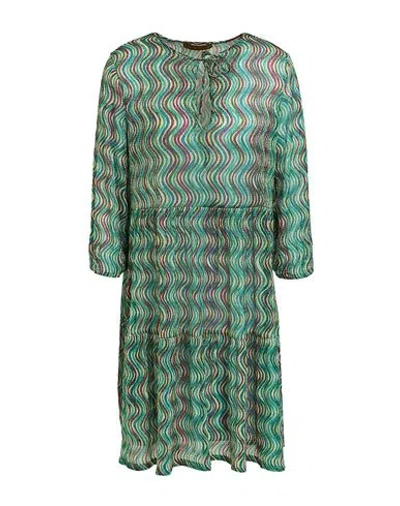 Siyu Woman Mini Dress Green Size 6 Polyester, Metallic Fiber