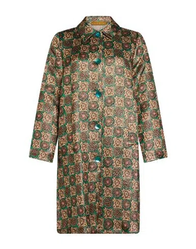 Siyu Woman Overcoat & Trench Coat Green Size 4 Wool, Lurex, Silk, Nylon, Cotton