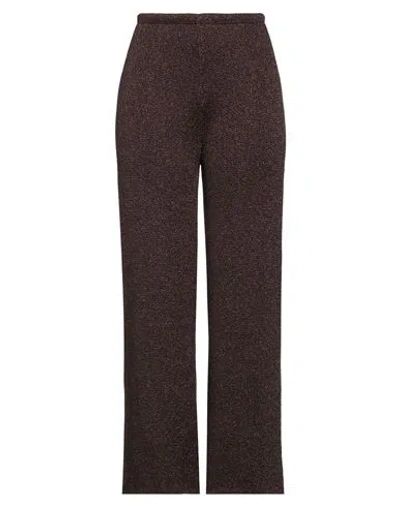 Siyu Woman Pants Dark Brown Size 10 Viscose, Metallic Fiber