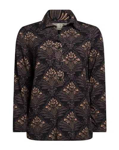 Siyu Woman Polo Shirt Black Size 6 Viscose, Elastane In Animal Print