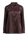 Siyu Woman Shirt Dark Brown Size 8 Silk, Elastane In Brown