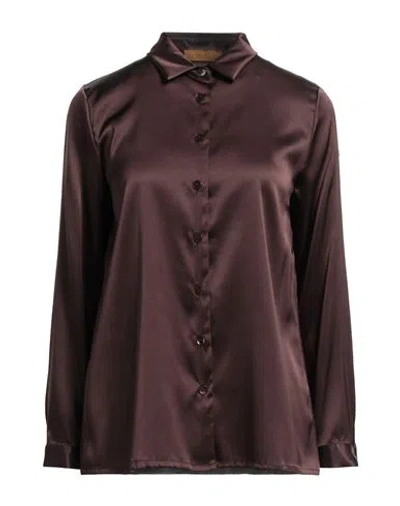 Siyu Woman Shirt Dark Brown Size 8 Silk, Elastane