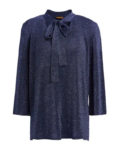 Siyu Woman Sweater Black Size 4 Viscose, Metallic Fiber In Blue