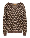 Siyu Woman Sweater Chocolate Brown Size 8 Viscose, Metallic Fiber