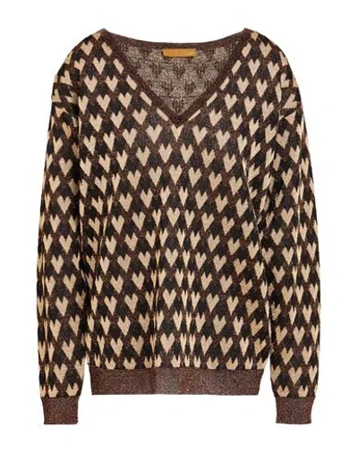Siyu Woman Sweater Chocolate Brown Size 8 Viscose, Metallic Fiber