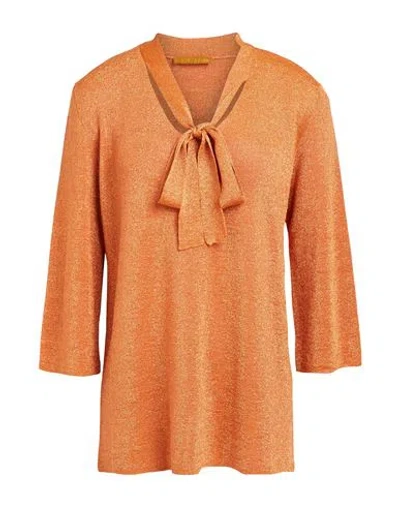 Siyu Woman Sweater Orange Size 4 Viscose, Metallic Fiber In Yellow