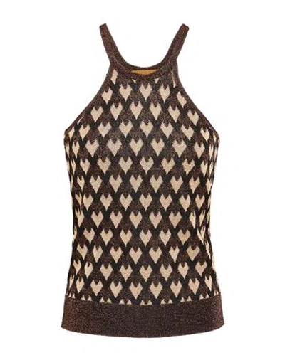 Siyu Woman Top Dark Brown Size 4 Viscose, Metallic Fiber