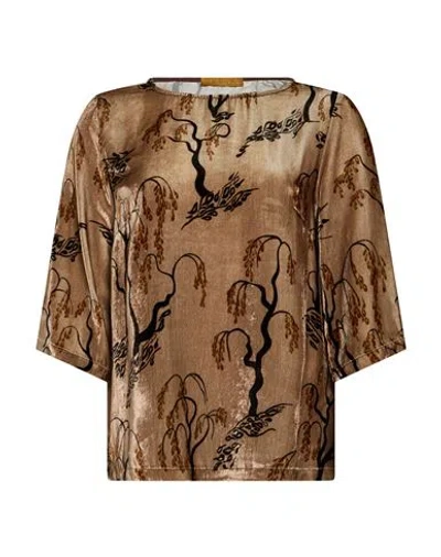 Siyu Woman Top Light Brown Size 2 Viscose, Silk
