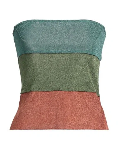 Siyu Woman Top Turquoise Size 4 Viscose, Metallic Fiber, Polyester In Blue