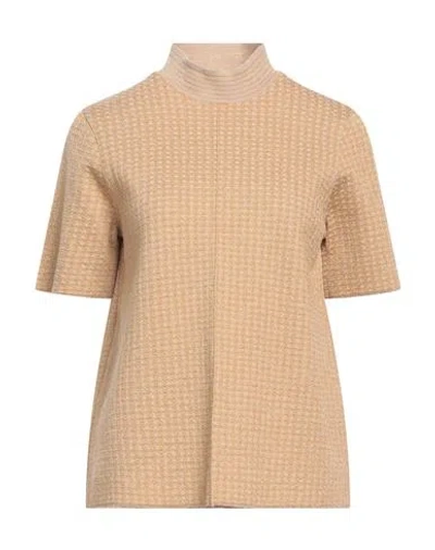 Siyu Woman Turtleneck Sand Size 12 Merino Wool, Polyamide, Elastane, Metallic Polyester In Beige