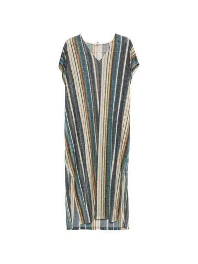 Siyu Striped V-neck Maxi Dress In Blue