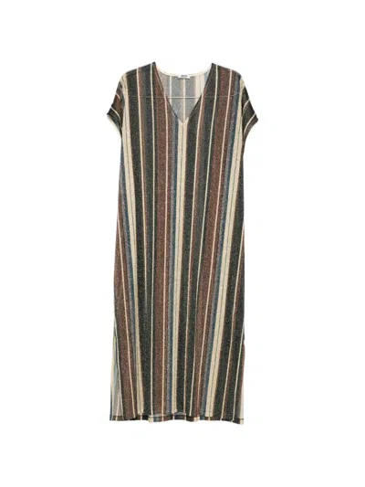 Siyu Zoe V-neck Striped Maxi Dress In Green