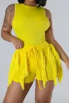 Sj Style Fringe Two Piece Short Set In Yellow