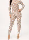 Sj Style Rhinestone Drip Detail Catsuit In Nude/silver In Metallic