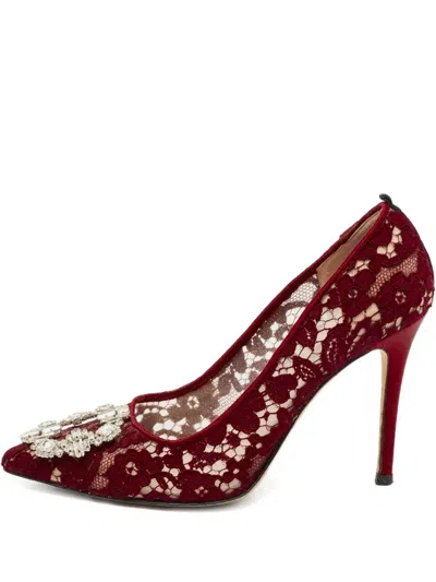 Pre-owned Sjp By Sarah Jessica Parker 100mm Lace Crystal-embellished Pumps