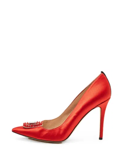 Pre-owned Sjp By Sarah Jessica Parker Amira Crystal-embellished Pumps In Red