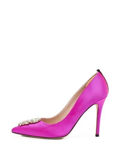 Pre-owned Sjp By Sarah Jessica Parker Crystal-embellished Satin Pumps In Pink