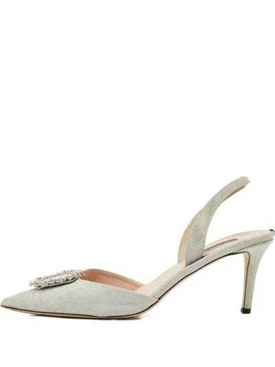 Pre-owned Sjp By Sarah Jessica Parker Glitter Buckled Pumps In Silver