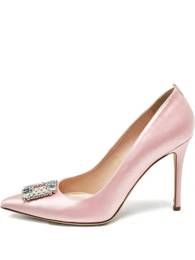 Pre-owned Sjp By Sarah Jessica Parker  105mm Crystal-buckle Satin Pumps In Pink