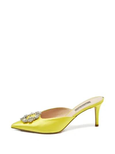 Pre-owned Sjp By Sarah Jessica Parker Satin Heeled Mules In Yellow