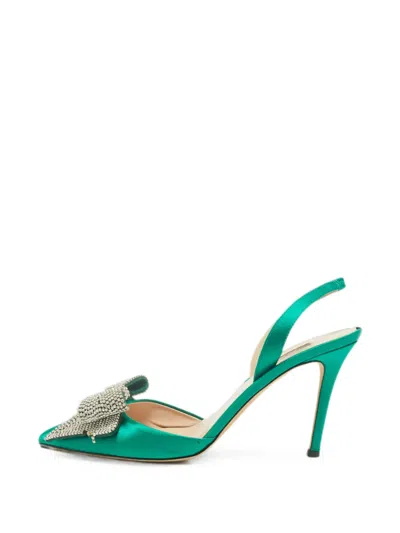 Pre-owned Sjp By Sarah Jessica Parker The Lj Recital Bow-detail Slingback Heeled Pumps In Green