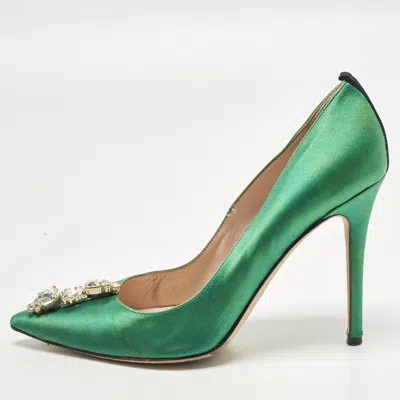 Pre-owned Sjp Sarah Jessica Parker Amira Size 39.5 Green Satin Pumps