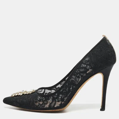 Pre-owned Sjp Sarah Jessica Parker Amira Size 40.5 Black Lace And Mesh Pumps