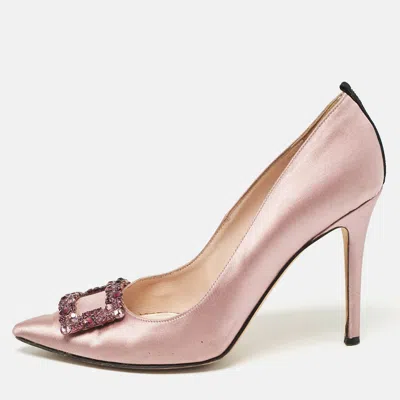 Sjp Sarah Jessica Parker Beige Satin Crystal Embellished Pumps In Pink