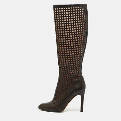 Sjp Sarah Jessica Parker Brown Cutout Leather Knee Length Boots