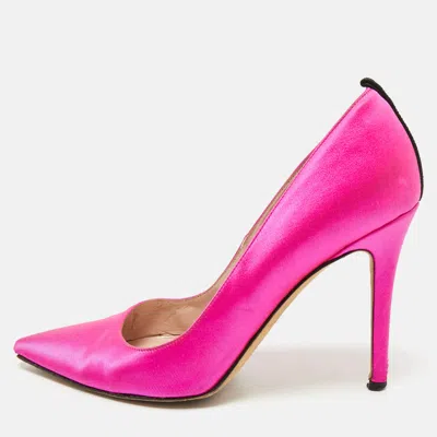 Pre-owned Sjp Sarah Jessica Parker Fuchsia Satin Pointed Toe Pumps Size 37
