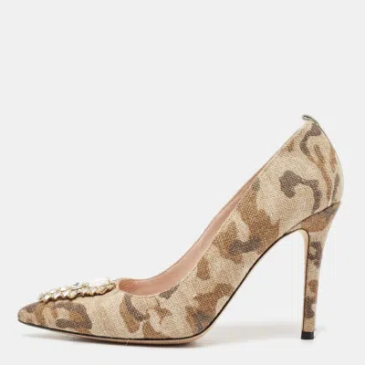 Pre-owned Sjp Sarah Jessica Parker Multicolor Jute Fabric Crystal Embellished Pumps Size 37