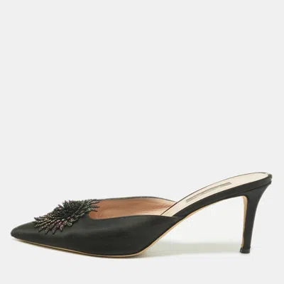 Pre-owned Sjp Sarah Jessica Parker Neptune Size 40.5 Black Satin Mules
