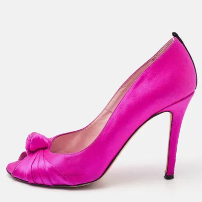 Pre-owned Sjp Sarah Jessica Parker Pink Satin Peep Toe Pumps Size 37