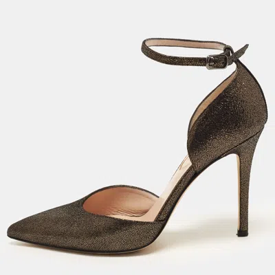 Pre-owned Sjp Sarah Jessica Parker Size 36 Two Tone Texture Suede Ankle Strap D'orsay Pumps In Black