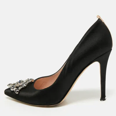 Pre-owned Sjp Sarah Jessica Parker Size 36.5 Black Satin Crystal Embellished Pumps