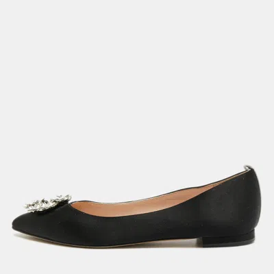 Pre-owned Sjp Sarah Jessica Parker Size 37 Black Satin Ballet Flats