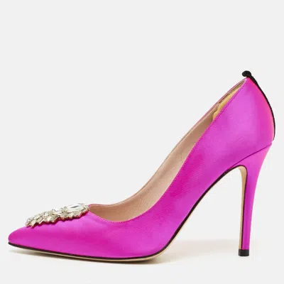 Pre-owned Sjp Sarah Jessica Parker Size 37 Pink Satin Crystal Embellished Pumps