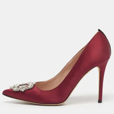 Pre-owned Sjp Sarah Jessica Parker Size 40.5 Burgundy Satin Crystal Embellished Pumps