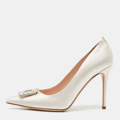 Sjp Sarah Jessica Parker White Satin Crystals Embellished Pumps