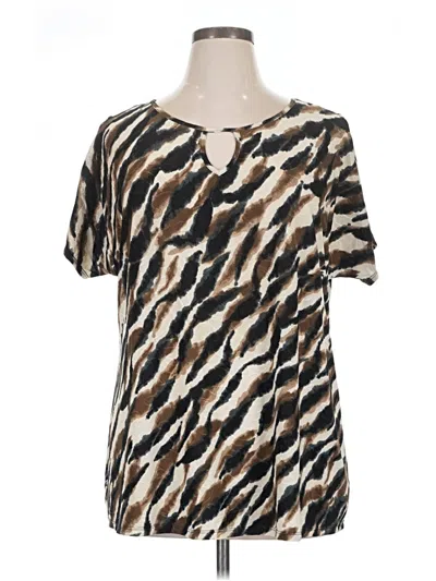 Pre-owned Sjs Short Sleeve Top Brown Animal Print Pattern Keyhole Neckline Tops