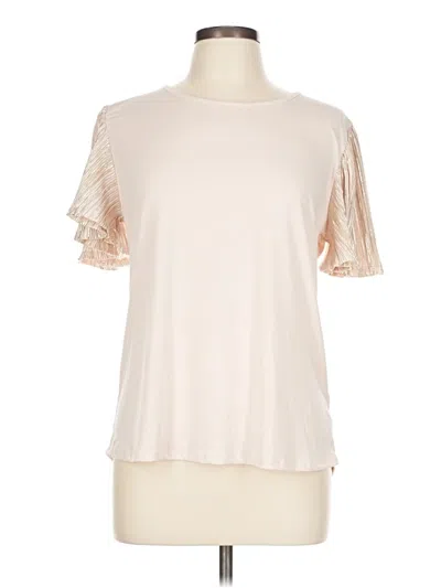 Pre-owned Sjs Short Sleeve Top Ivory Mock Neckline Tops In White