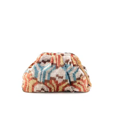 Sjw Bags London Women's Blue / Brown Victoria Ikat Pouch Bag In Terracotta, Ecru, Sky Blue In Multi