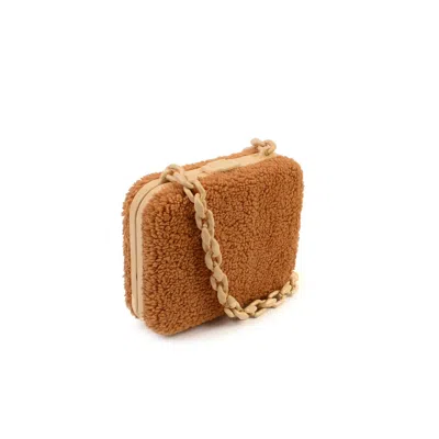 Sjw Bags London Women's Brown Lilibet Box Clutch In Honey Plush Teddy